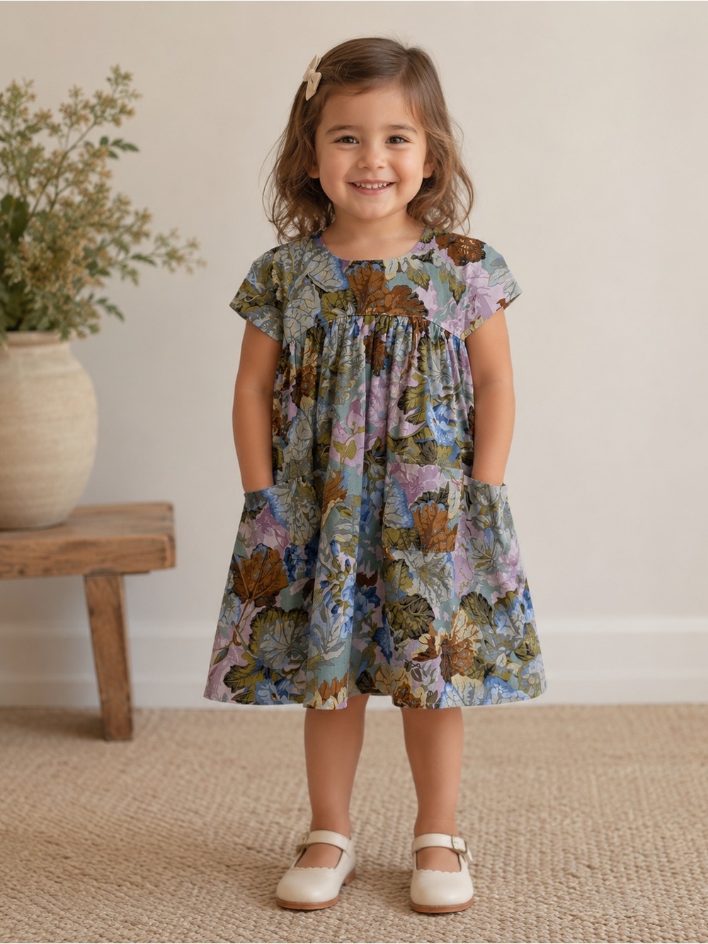 Floral Patterned Dress With Pockets 3T Handmade NWT